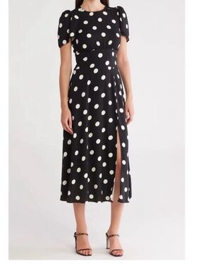 NWT AFRM Jamie Black & White Polka Dot Open Back Midi Dress XS